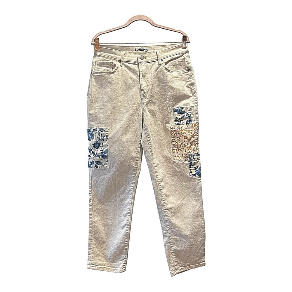 Sonoma Cream Patchwork Boyfriend Jeans size 10